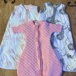 Lot of 3 Quilted Sleepsacks- WARM- HALO & Burt’s Bee’s, 0-6 months